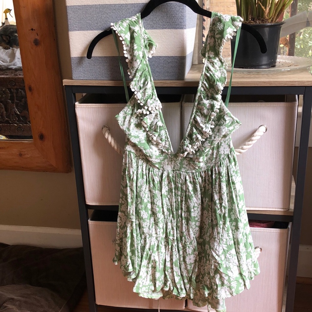 Halter Light Green Floral Romper